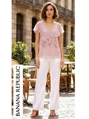(3 for $30) BANANA REPUBLIC, short sleeve pink blush with delicate ruffles top